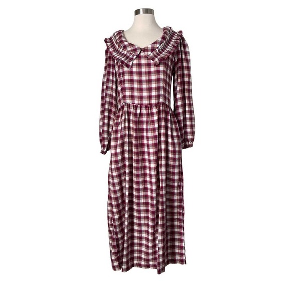 TACH Dresses Tach Lulu Plaid Flannel Midi Dress Cottagecore Ruffle